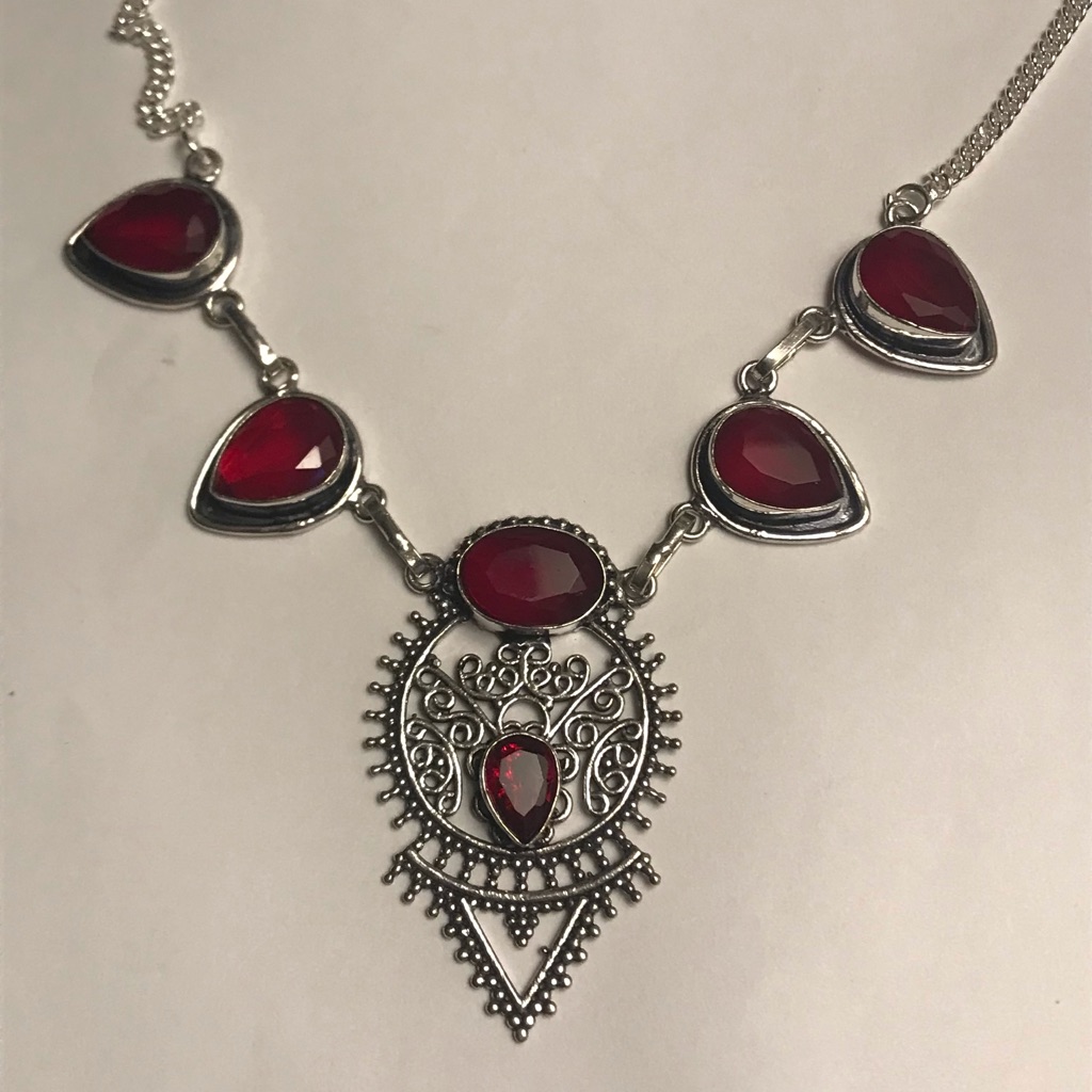 Garnet Stamped 925 Sterling Silver Necklace